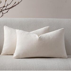 2 Decorative Chenille Throw Pillow Covers with Twill Cream Cushion Cover 12x20